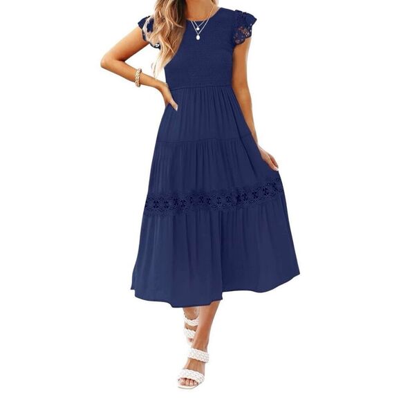ZESICA Dresses & Skirts - ZESICA Casual Lace Flutter Sleeve A Line Midi Or Maxi Dress Size Medium Blue